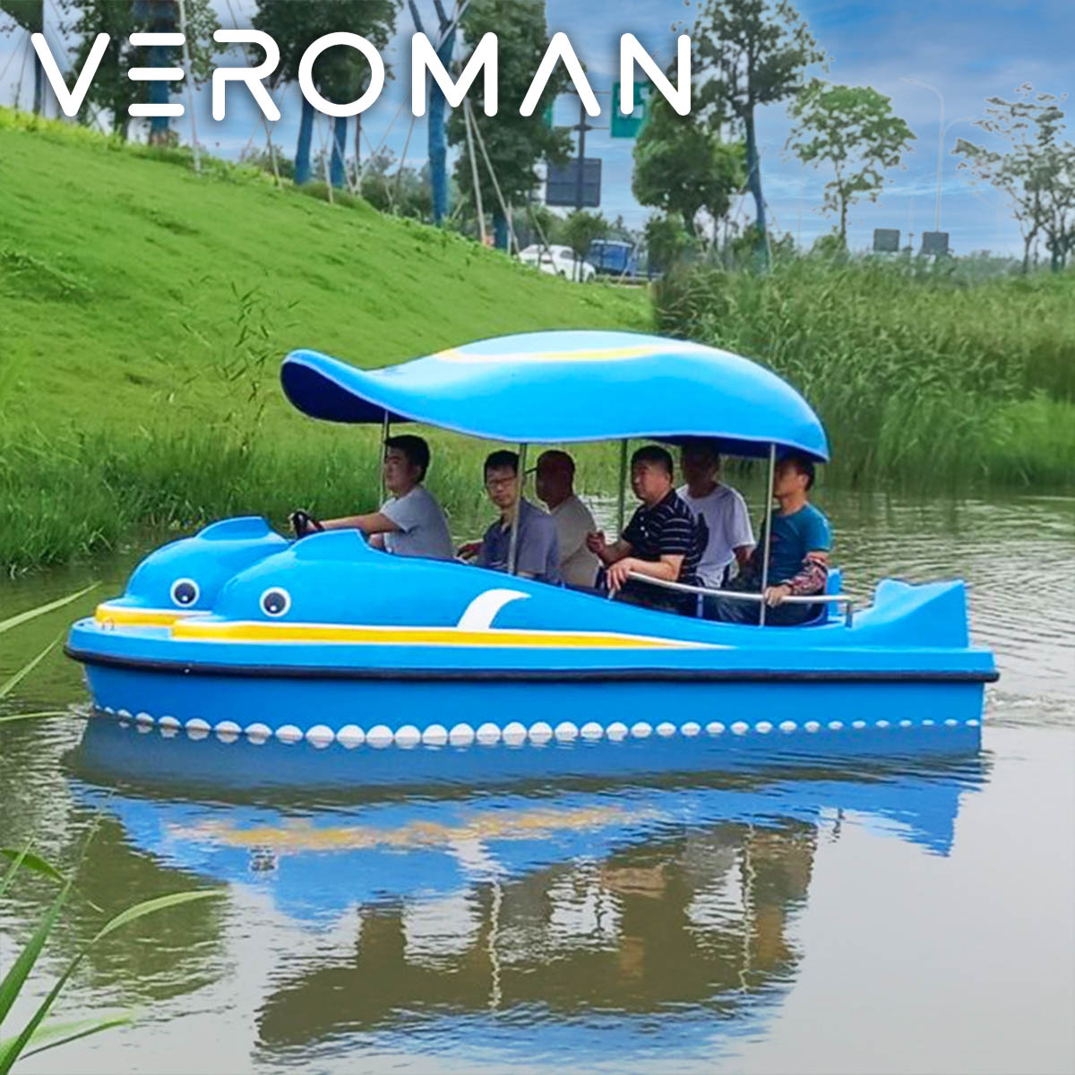 VeroMan 足漕ぎボート 足漕ぎ 水上ボート 水上 ボート 見た目も楽しいイルカデザイン 水上で目を引く遊び心あふれるフォルム 巨大浮きボート イルカ ドロフィン 海 川 公園 水上公園 池 泉 デート [180x470x220cm]｜VeroMan店