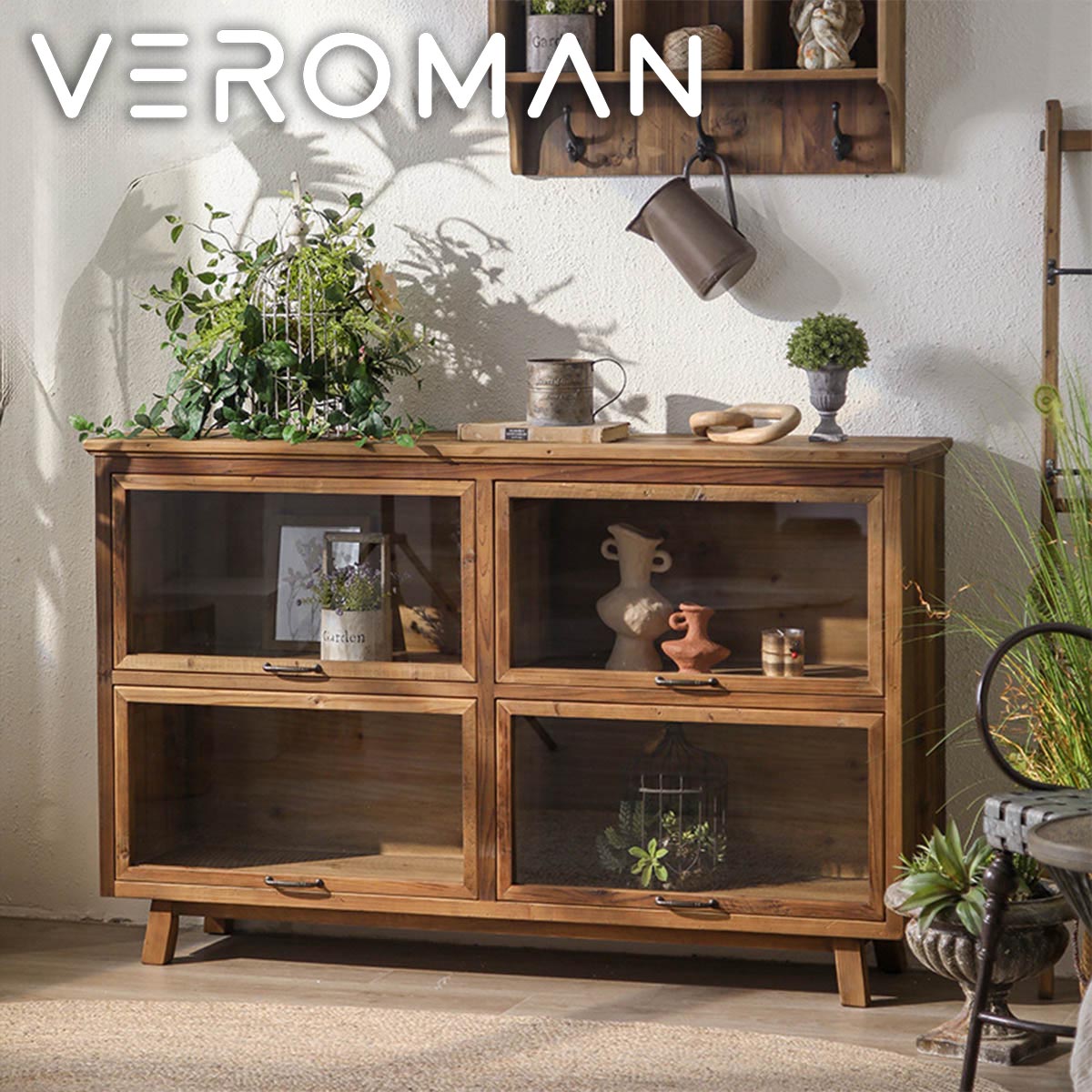 VeroMan ヴィンテージ風 木製硝子押し入れ 優しいことのある納めるひな形 韓国室内装飾 [高さ95cm×幅150珊]
