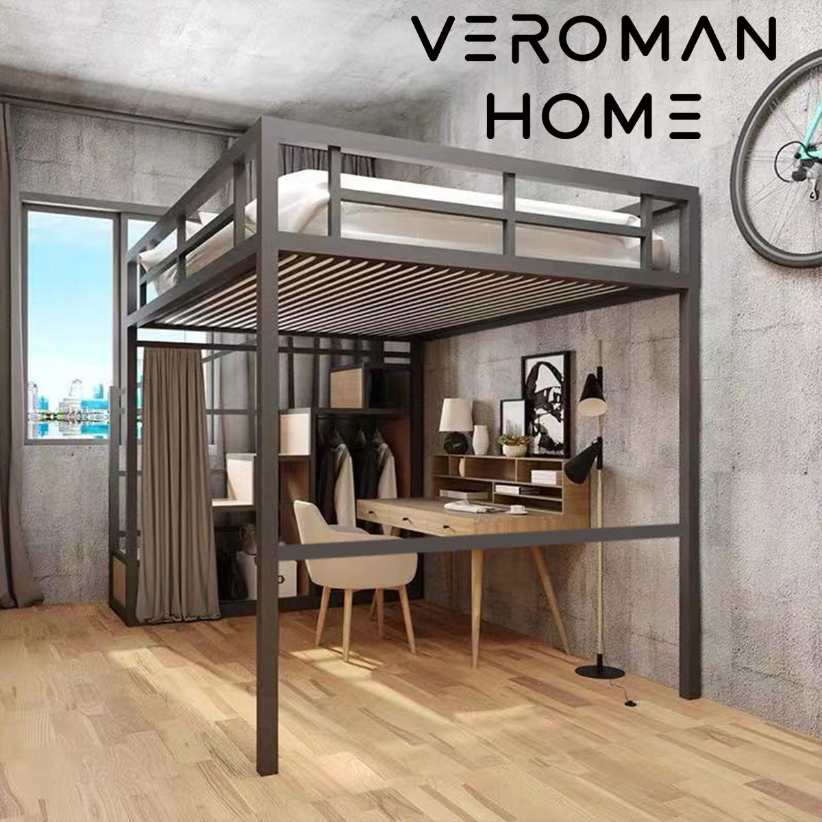 VeroMan 二段臥榻 屋根裏部屋臥榻 スチール写真一こま 鉄製 省空白文字 泊まり向け 分かりやすい青写真 導管臥榻 釣りあい社会システム 韓国室内装飾 [高さ180cm×幅150糎]