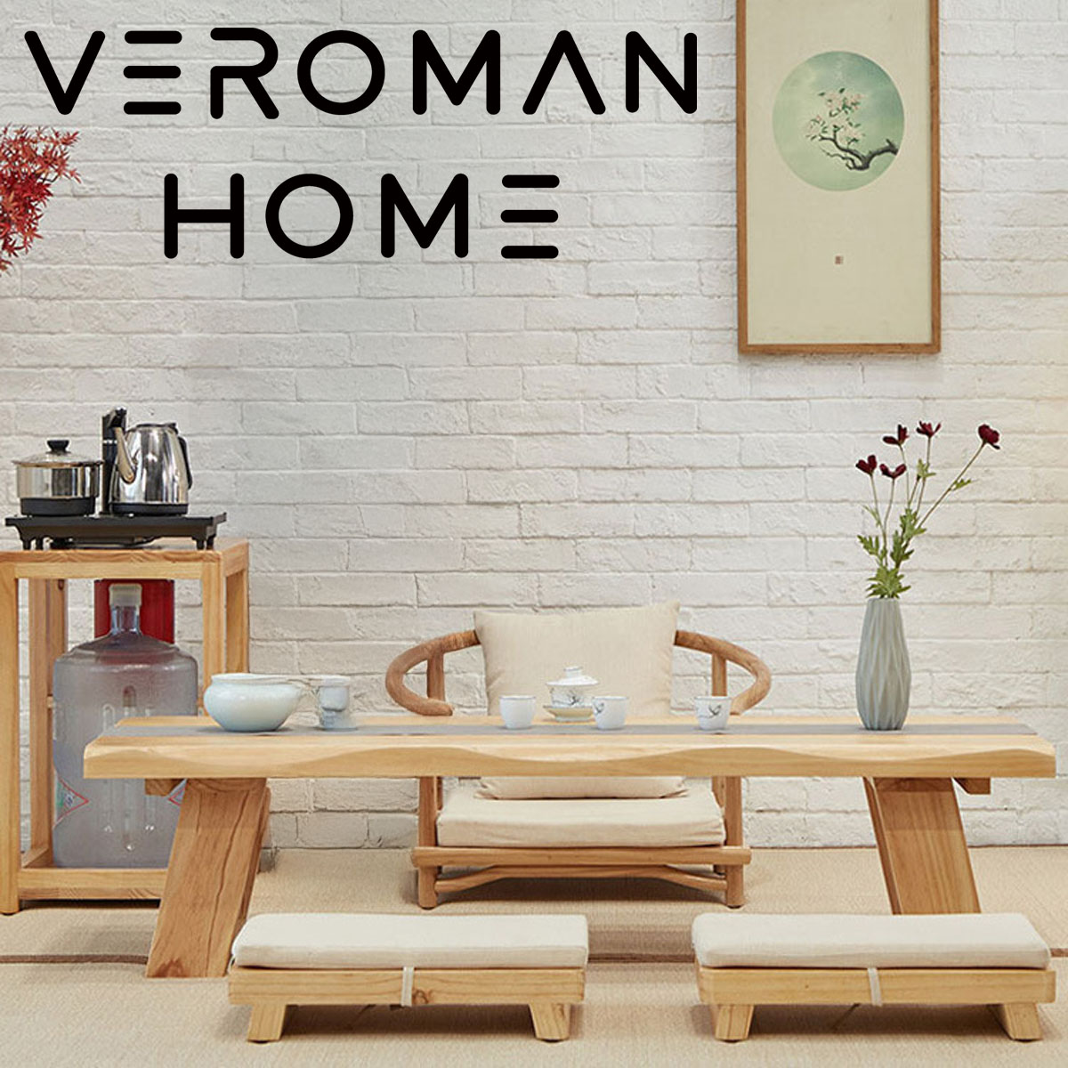 VeroMan 置き目一覧表 タタミ風 座卓仕掛ける 茶室 紅茶一覧表 檜風生まれながら木遣りかた パウダーコンパクト茶卓 縁側・和室用 韓国室内装飾 [高さ35cm×幅120糎]