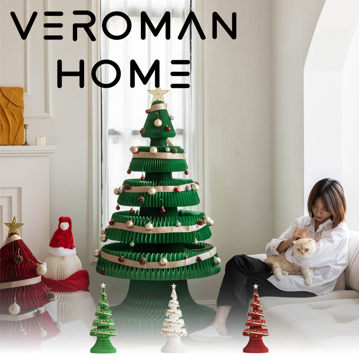 [200cm] VeroMan クリスマスツリー 折りたたみ紙製クリスマスツリー クリスマス装飾 卓上オーナメント 雰囲気演出 パーティー飾り 収納便利 環境にやさしい 韓国インテリア [77x200cm]