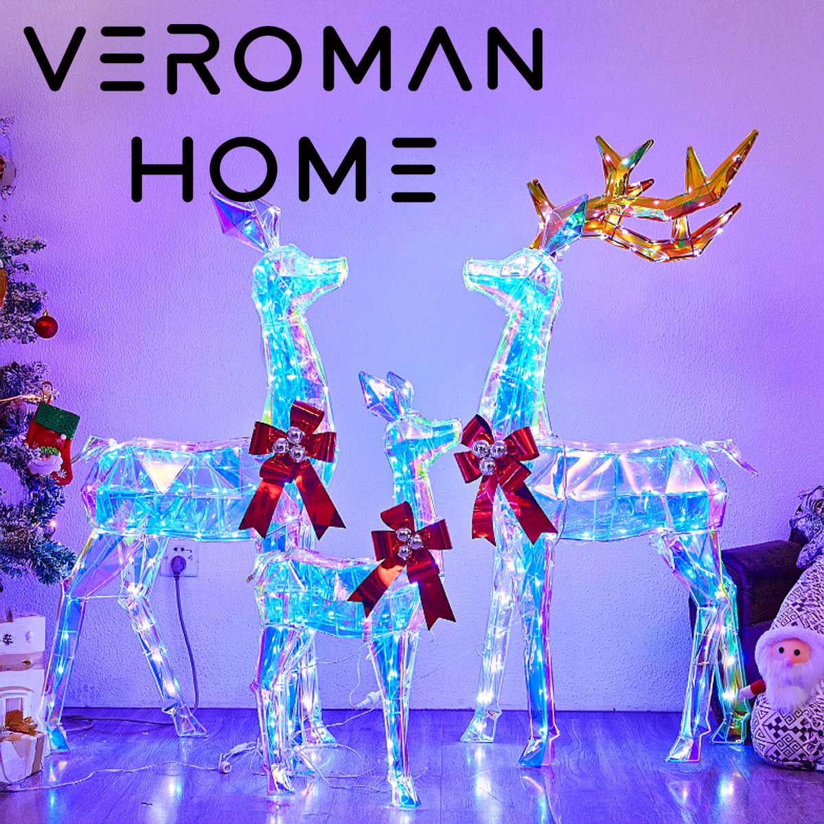 VeroMan クリスマス LED発光トナカイ 3体セット 幻彩フィルム仕様 防水 屋内外兼用 豪華ディスプレイ 結婚式・商業施設・ホテル装飾 29,850円