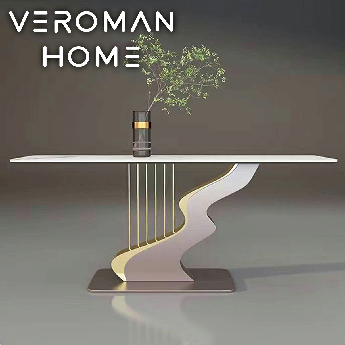 VeroMan 大理石調コンソールテーブル アート感あふれるデザイン脚 ハープ風 装飾台 玄関・リビングに置ける細長テーブル 韓国インテリア [高さ85cm&times;幅100cm]｜VeroMan店