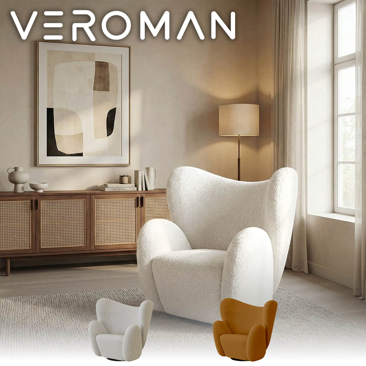 VeroMan 一人掛けソファ 回転式 360度回転 パーソナルチェア デザイン ふわふわ クッションソファ リビング 書斎 オフィス 韓国インテリア [84x80x92cm]