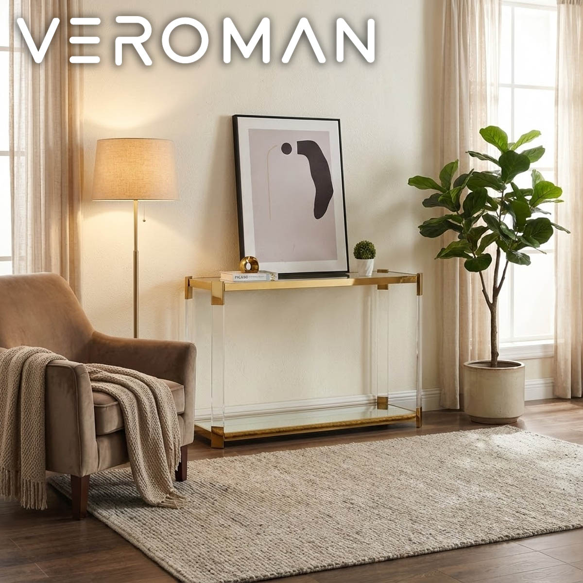 [ゴールド 130x40x80cm] VeroMan サイドテーブル ソファサイド ガラステーブル モダン レトロ アンティーク シンプル シック クール 韓国インテリア｜VeroMan店