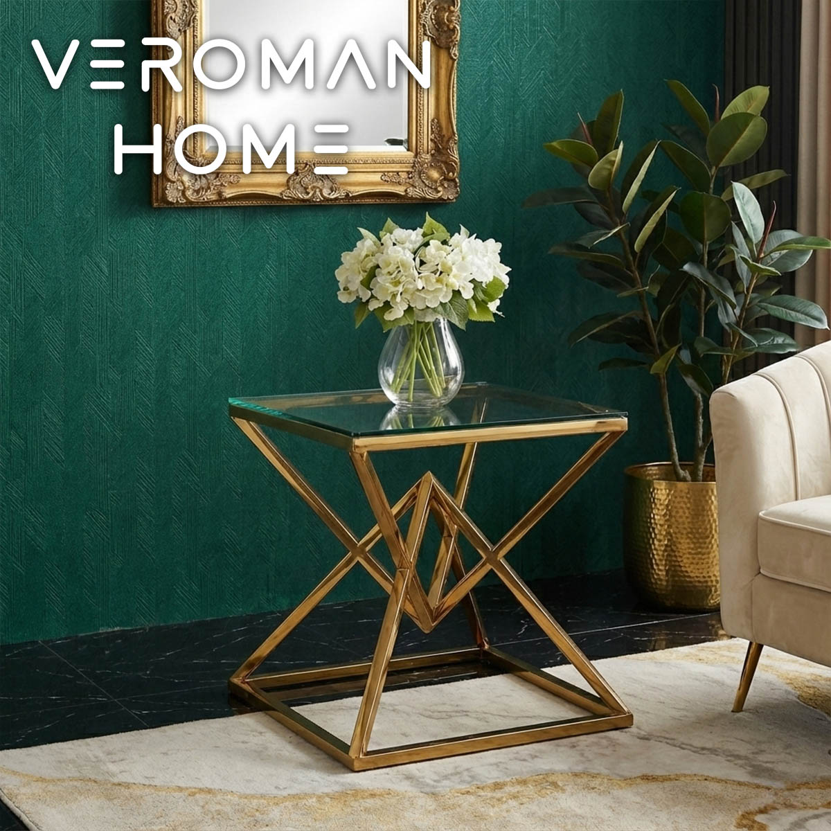 楽天市場】[幅55×奥55×高55cm] VeroMan ゴールド ガラス サイド