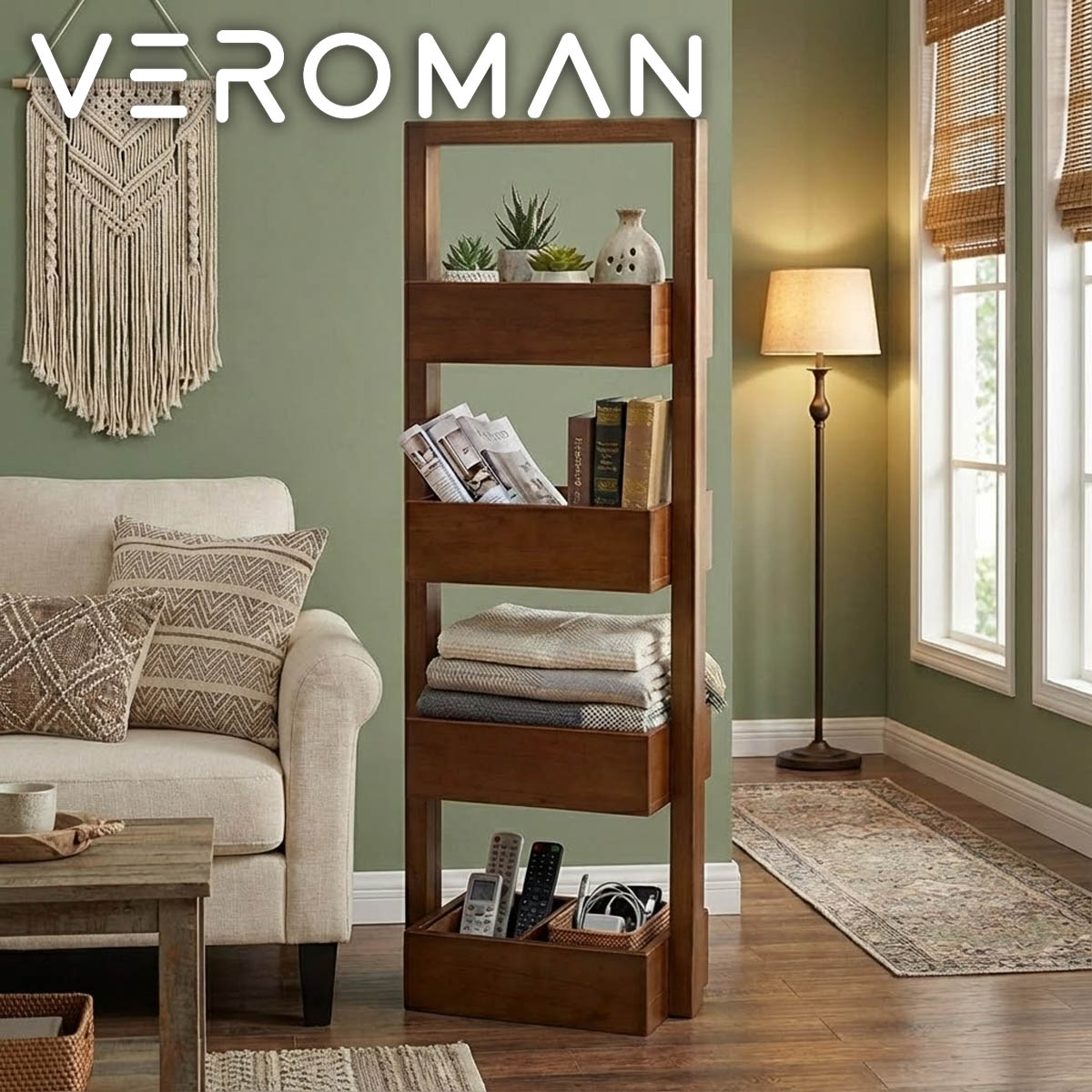 VeroMan 木製 納める仕合わせ 4段 納める棚 多層卓上仕合わせ かっこ良い 雑貨納める 見せびらかす仕合わせ 室内装飾にも見せる納める 韓国室内装飾 [高さ88cmx幅30糎] 本棚・ラック・カラーボックス-オープンラック-インテリア・寝具・収納