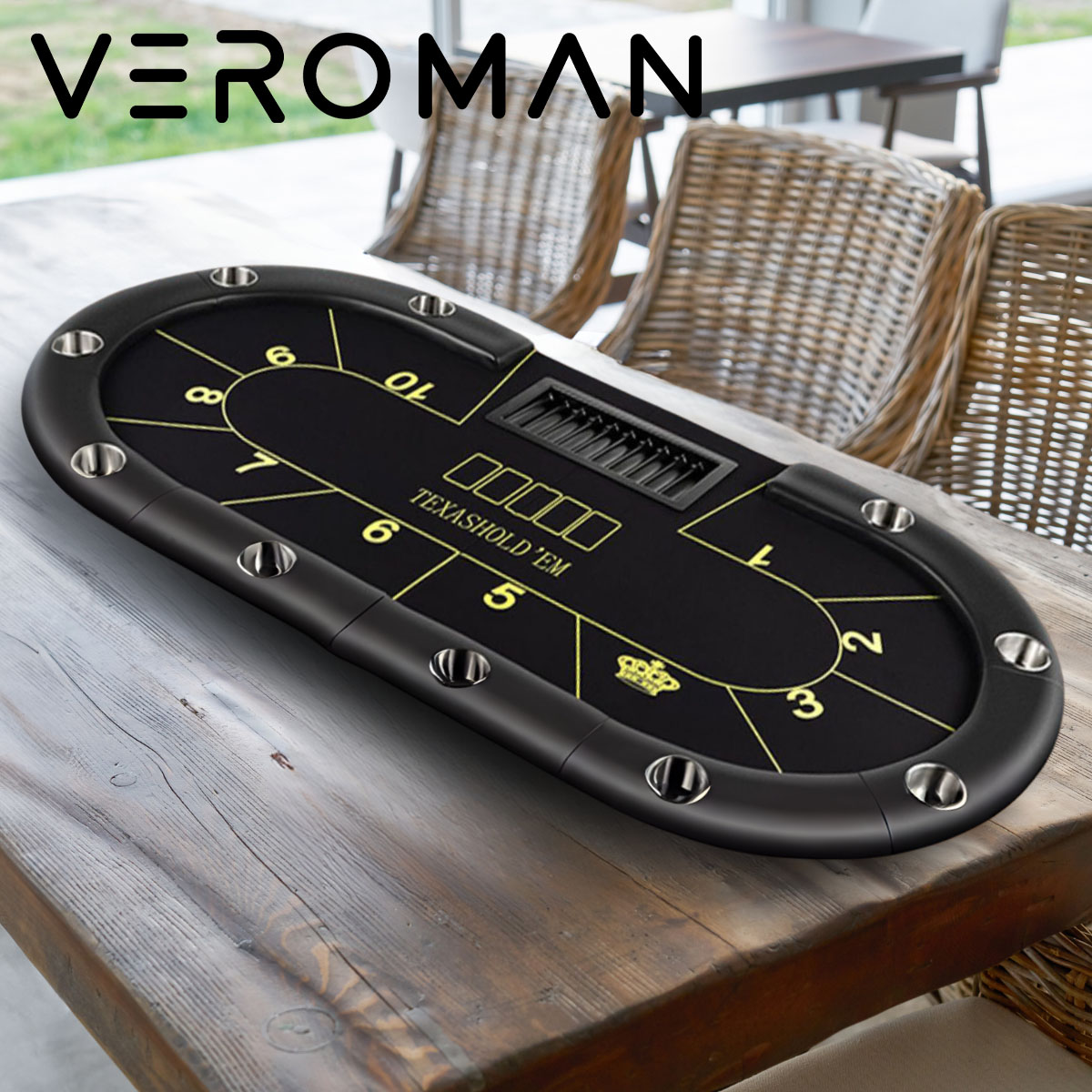 楽天市場】VeroMan ポーカーテーブル 折りたたみ カジノ テキサス ホールデム ポーカーマット テーブル カップホルダー付き [脚付き]  幅213cm×奥行106cm×高さ78cm : VeroMan楽天市場店