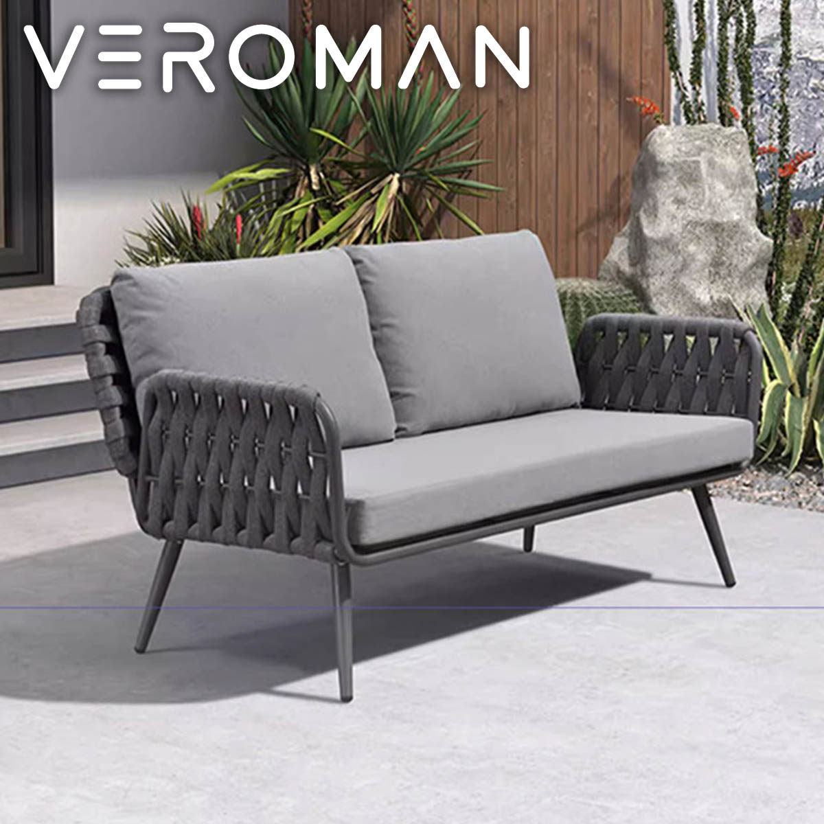 【楽天市場】VeroMan ラタン編み ファニチャー ソファ 防水 二人掛け ガーデン チェア モダン ロープフレーム クッション付き