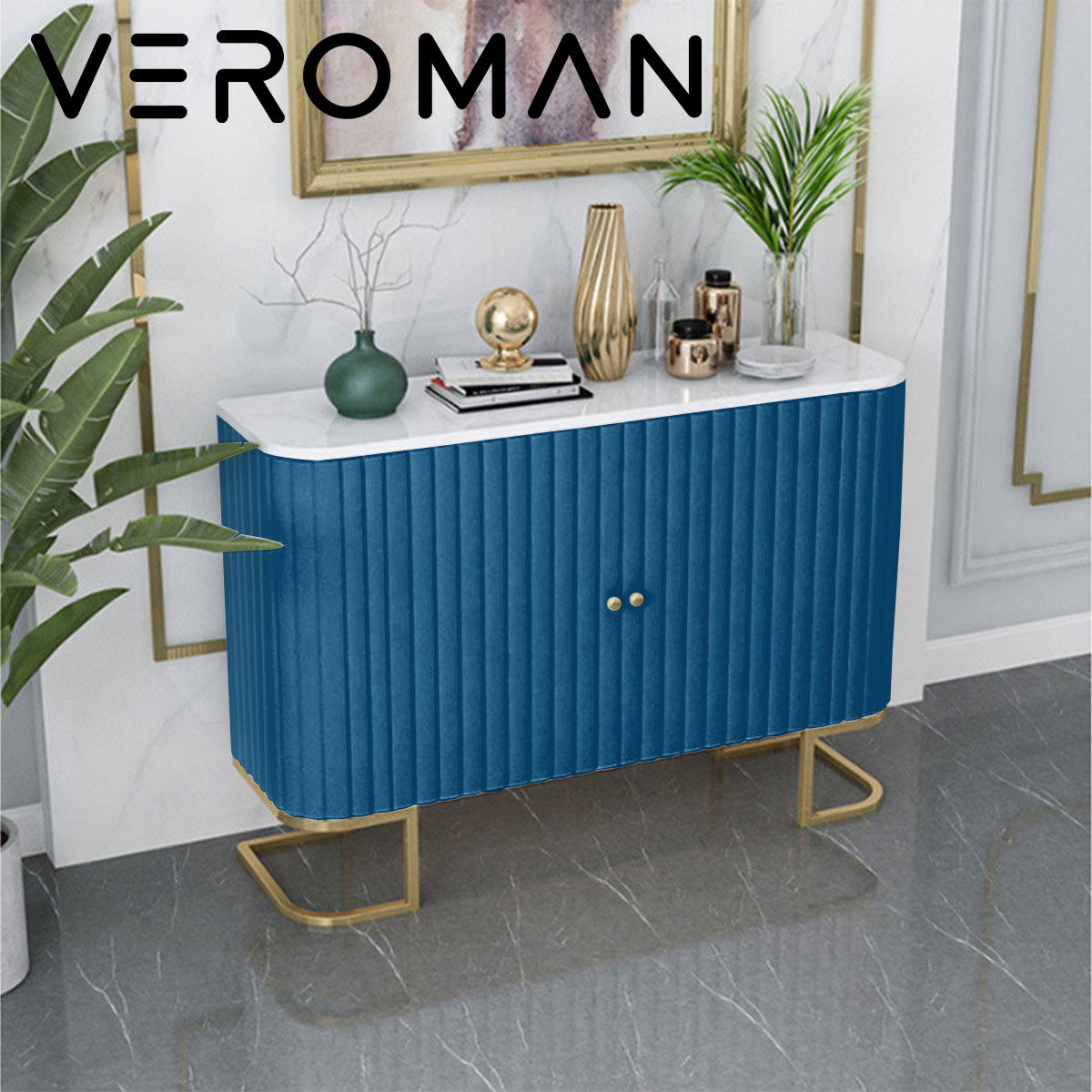 VeroMan 納める棚 食器棚 押し入れ 天鵞絨調 天板マーブル調 リビング 勝手もと 喫茶店 韓国室内装飾