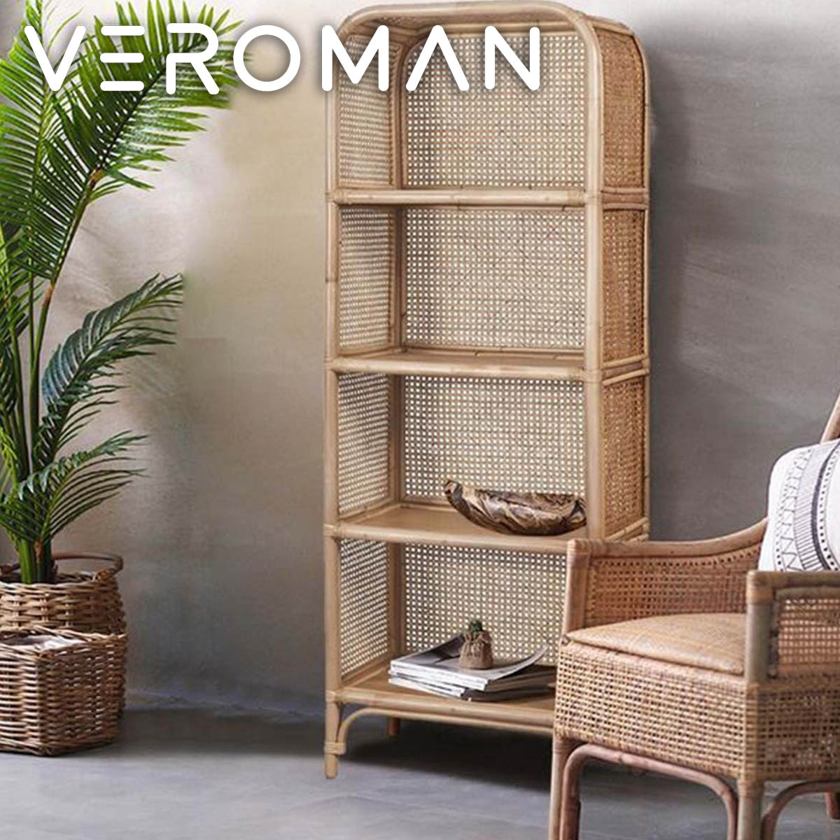 VeroMan 木製納める棚 棚 木製 ラタン 見せる納める 見せびらかす 真四角いの一番 仕合わせ 今めかしい 分かりやすい アジアン 韓国室内装飾 [横幅59珊 高さ150珊] 本棚・ラック・カラーボックス-収納家具-インテリア・寝具・収納
