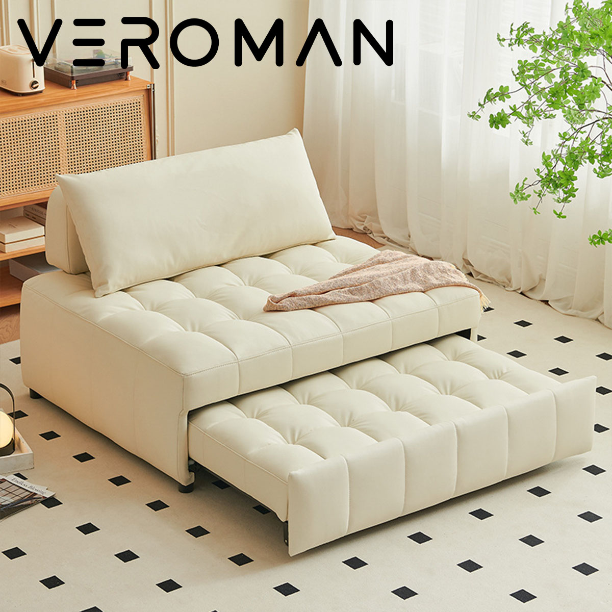 VeroMan 折りたたみ多機能ソファベッド ソファベッド ベッドフレーム 折りたたみ コンパクト 韓国インテリア 省スペース 折り畳み [高さ76cm×幅105cm]