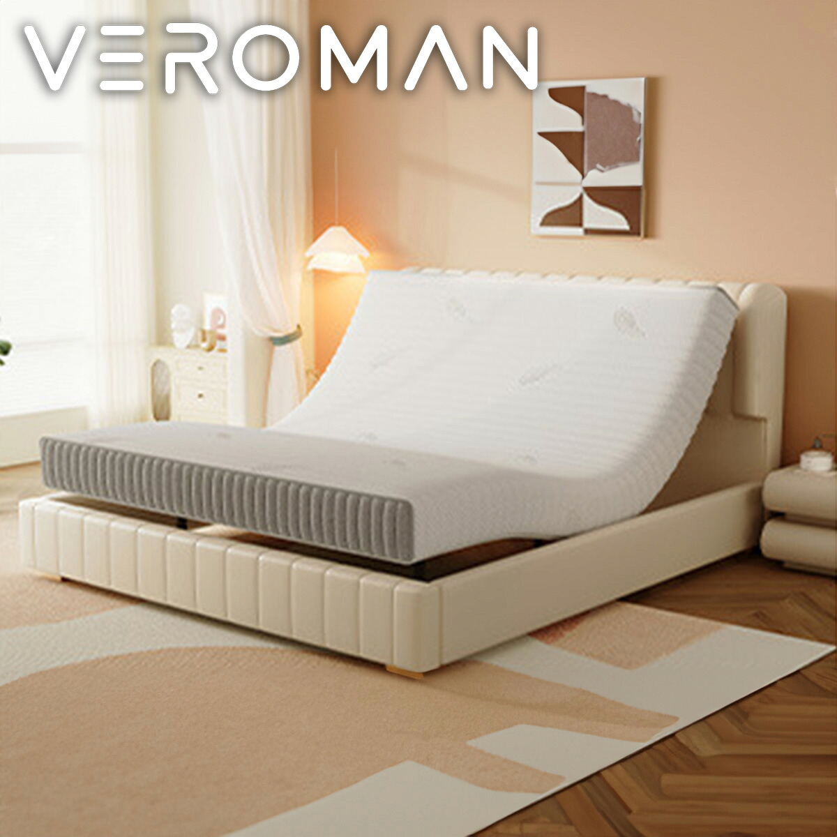 [広々としたダブル] VeroMan 臥榻 ワイドダブルベッド マットレス付き添い人 オシャレ パウダーコンパクト 置き目ベット 韓国室内装飾