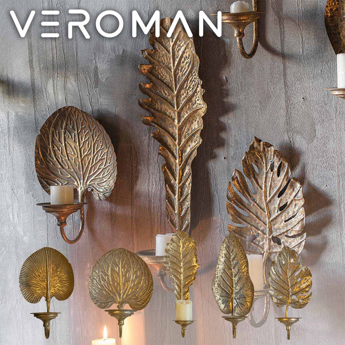 [3個セット] VeroMan キャンドルスタンド アンティーク 葉っぱ仕様 壁掛け式 キャンドル アクセサリー スタンドトレー トレー コンポート台 韓国インテリア