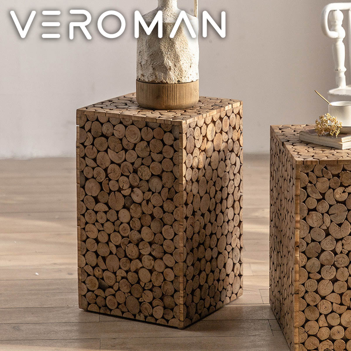 [小] VeroMan ナチュラル木目の温もり溢れるサイドテーブル 自然美で空間にほっこり感をプラス サイドテーブル テーブル 韓国インテリア 17,856円