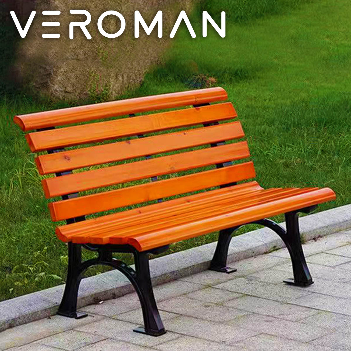 [幅150cm] VeroMan パークベンチ パークチェア ガーデンチェア あたたかみのある木目ベンチ 優雅な曲線美と鋳アルミ脚 高耐久で屋外設置に最適 自然美と重厚感を融合 韓国インテリア｜VeroMan店