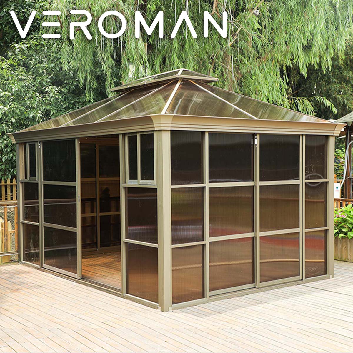 VeroMan 高級感漂うダブルトップ屋外ガゼボ 耐久性抜群のアルミフレーム設計 通気性も兼ね備えたデザイン 韓国インテリア [高さ3m&times;幅4m]｜VeroMan店