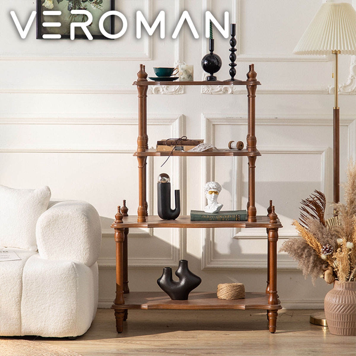 VeroMan ラック シェルフ 本棚 オープンラック 木製 ディスプレイラック スタイリッシュな多段ウッドシェルフ しっとりした木目が美しい 韓国インテリア [幅40cm 高さ125cm]