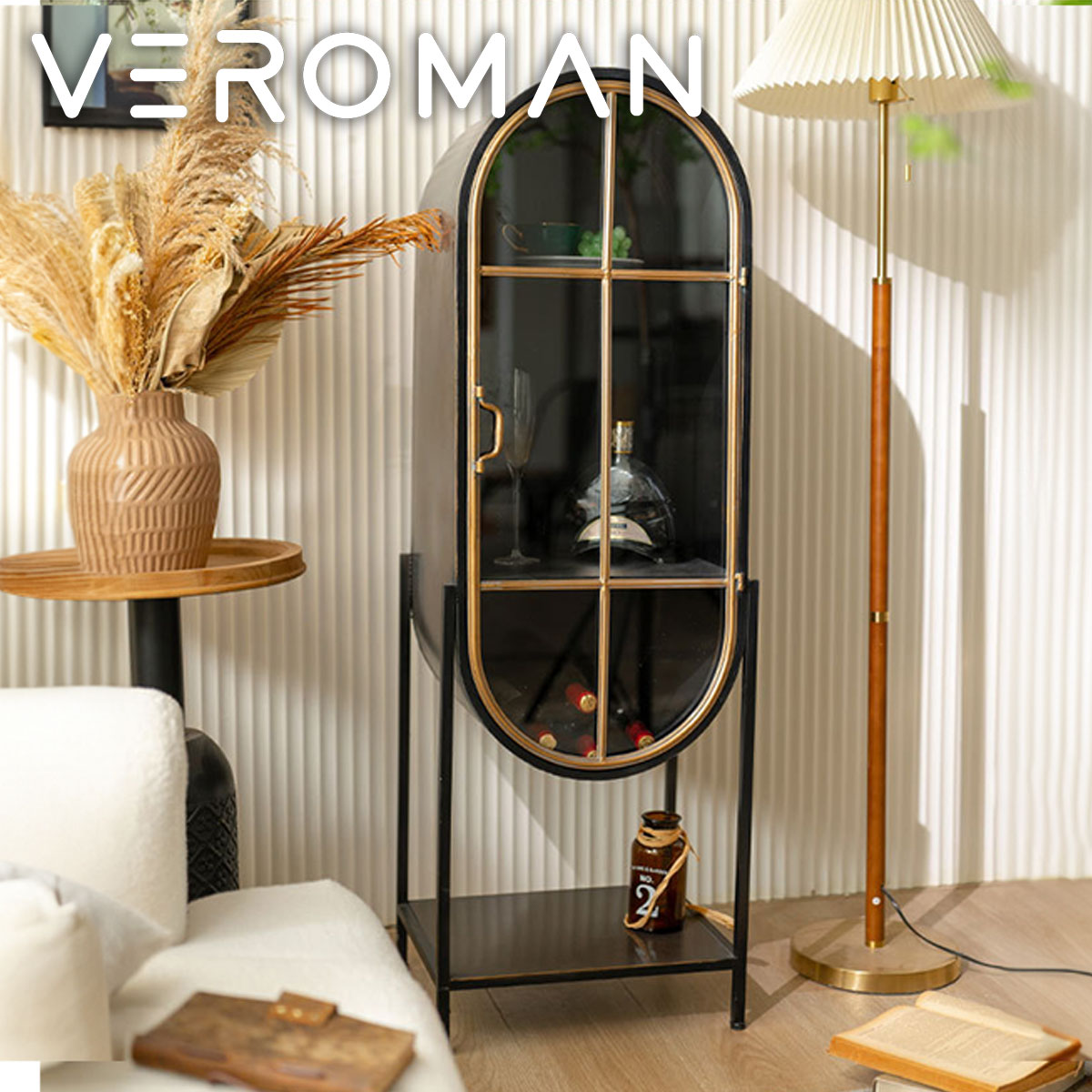 VeroMan オーバル型収納キャビネット ゴールドラインのモダンデザイン 韓国インテリア [幅48cm×高さ160cm]
