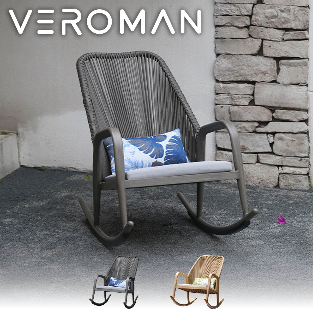 VeroMan リクライニングチェア 肘掛け リクライニング ナチュラルな風合いのロープ編み ハンドメイド感あふれるアルミフレーム 耐久性と防水性を備えた リラックスチェア 韓国インテリア [62×70×102cm]
