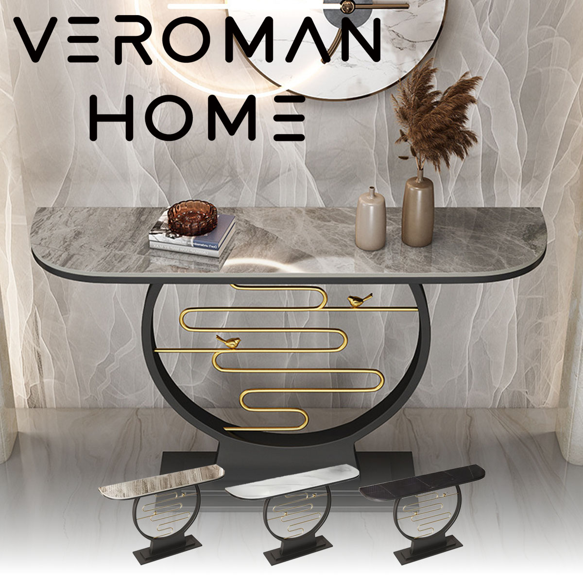 VeroMan 今めかしいひな形 コンソール速見表 御前上等感あふれるエントランス状態かざり付ける台 岩板天板×金属元素ひな形 韓国室内装飾 [高さ80cm×幅100珊]