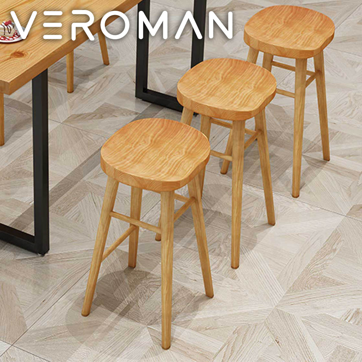 VeroMan チェア ヴィンテージ実木バーカウンターチェア アパート・民宿用 休憩スペースやカフェに最適 モダン おしゃれ 韓国インテリア [高さ75cm×幅40cm]