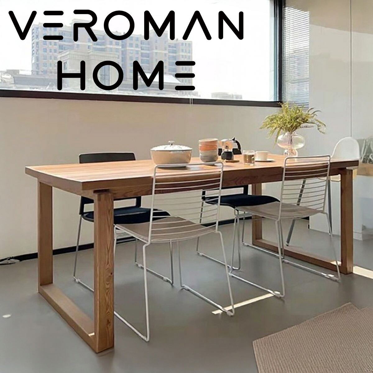 VeroMan テーブル モビーンスタイル シンプルデザイン 一体型長テーブル 高級感のある木目が魅力 韓国インテリア [高さ75cm×幅120cm]