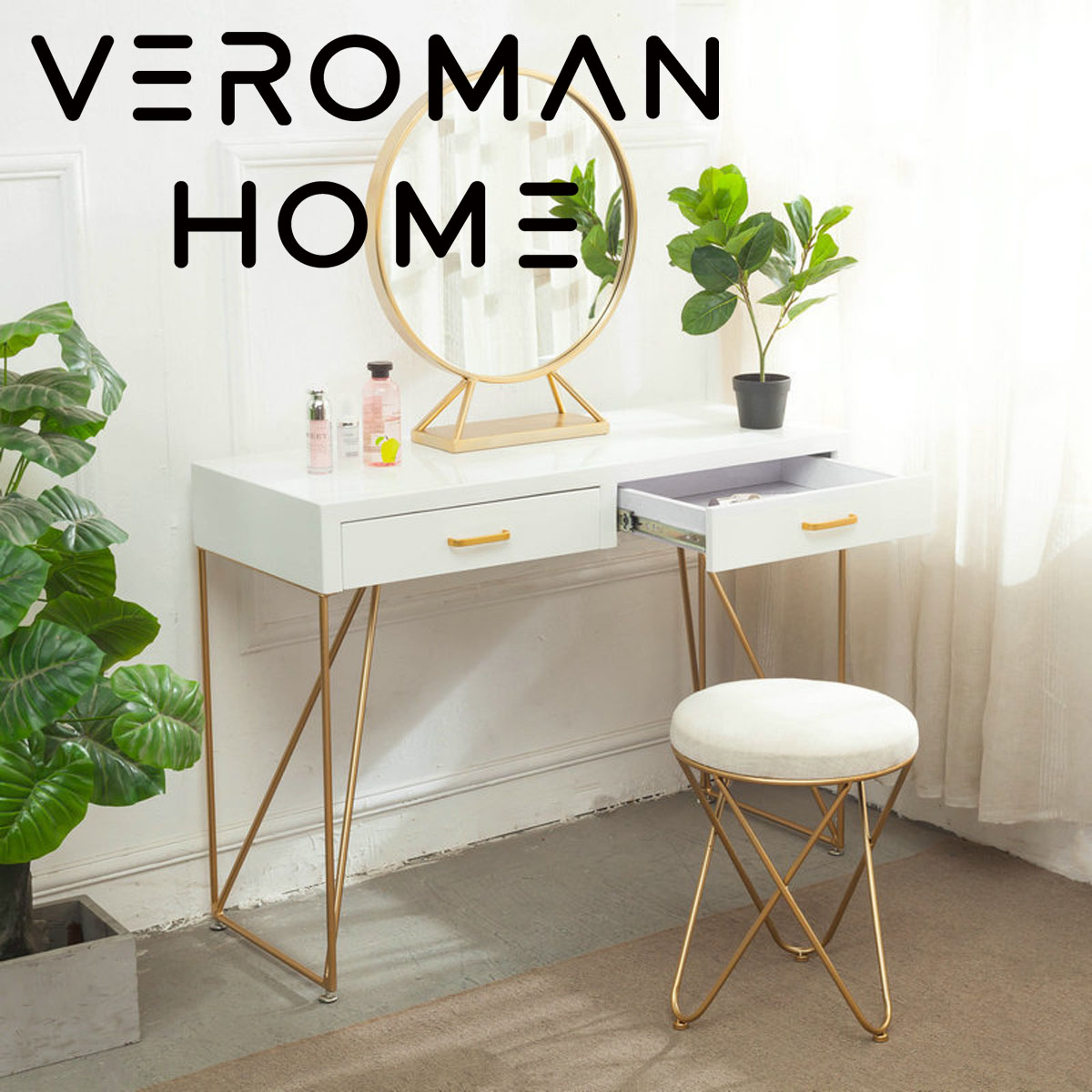 VeroMan 鉄製かざり付ける台 高こと細かマーキュリー鏡面付き添い人 白いことかざり付ける台 実用的な抽き出し納める 納める力人並み外れたの分かりやすいで雅びやかな青写真 韓国室内装飾 [高さ75cm×幅100糎]