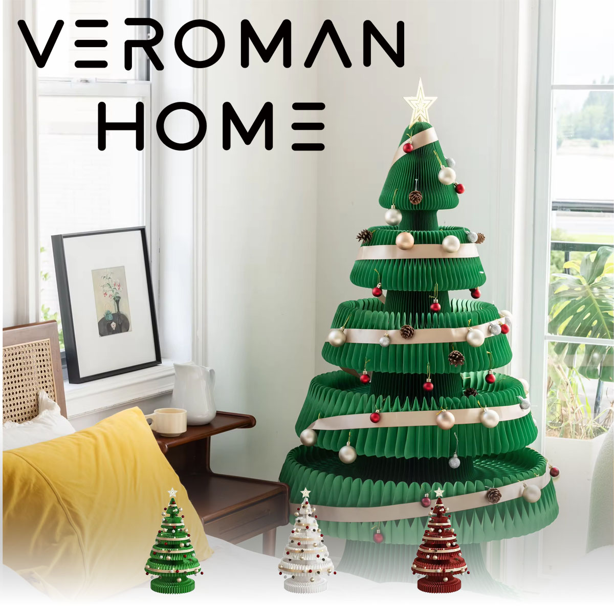 [147cm] VeroMan クリスマスツリー 折りたたみ紙製クリスマスツリー クリスマス装飾 卓上オーナメント 雰囲気演出 パーティー飾り 収納便利 環境にやさしい 韓国インテリア [87x147cm]