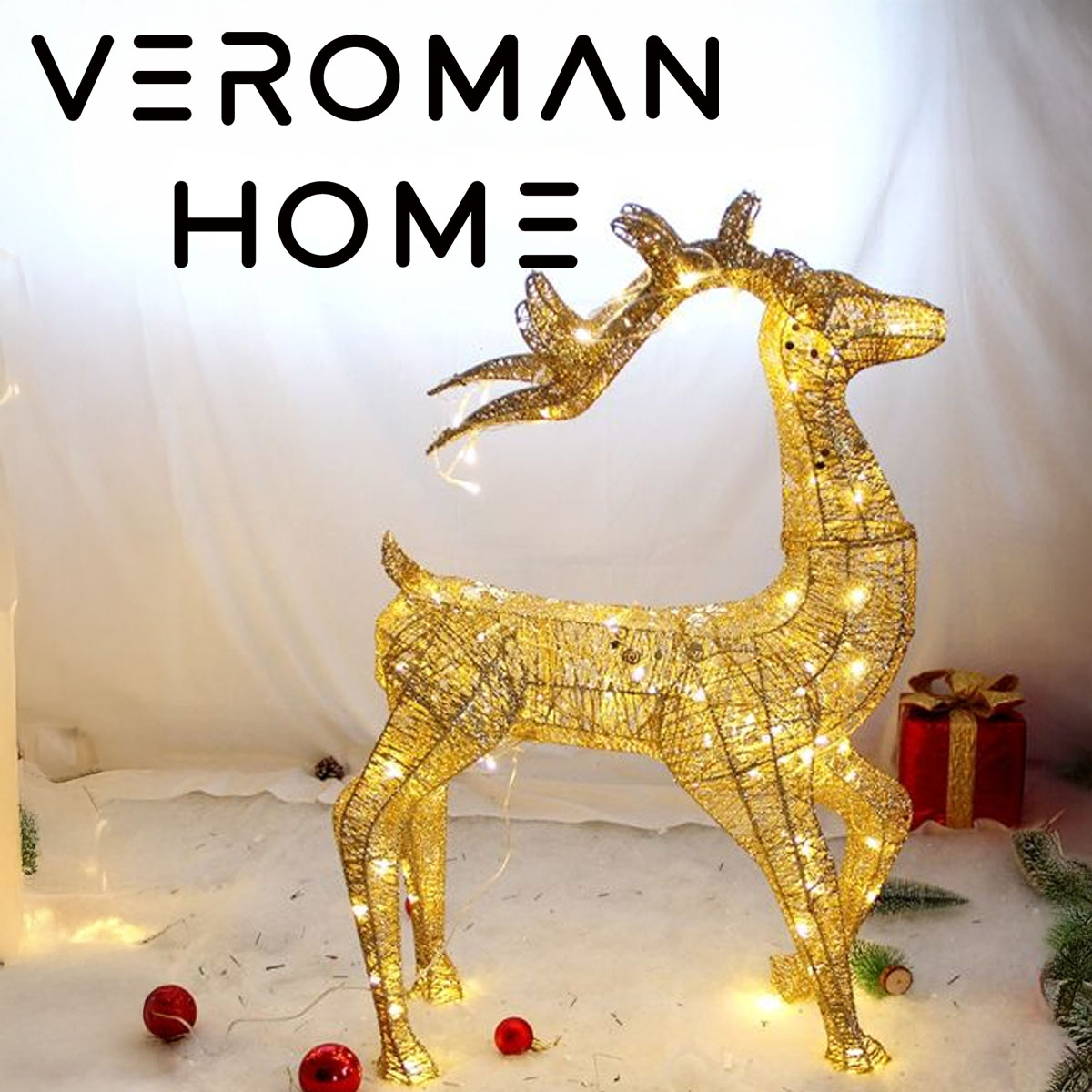 VeroMan クリスマスLEDトナカイ 単品 80cm 発光オブジェ 室内屋外対応 ディスプレイ イルミネーション 装飾 [高さ80cm]