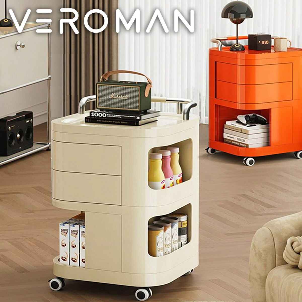VeroMan 手押し車 小型手押し車納める 回転させる式コスメラック 多役立つこと納める収納家具 赤ちょうちん納める 民族大移動式 臥榻側面・臥し所・勉強机兼用 かっこ良い納める 韓国室内装飾 オープンラック-収納家具