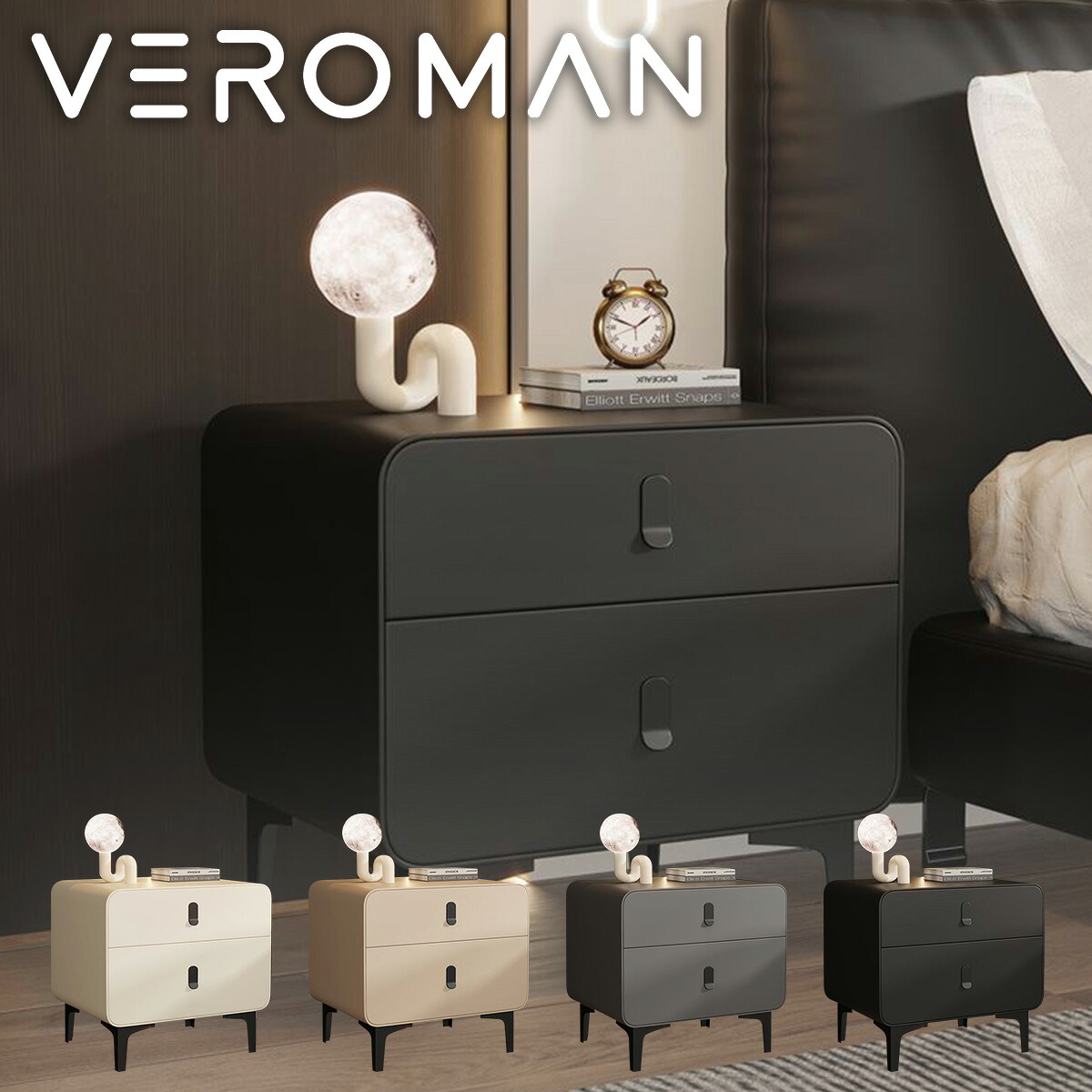 VeroMan サイドテーブル サイドチェスト 収納棚 ベッドサイド ベッドサイド ソファサイド モダン レトロ シンプル 韓国インテリア [幅40cm 高さ48cm]
