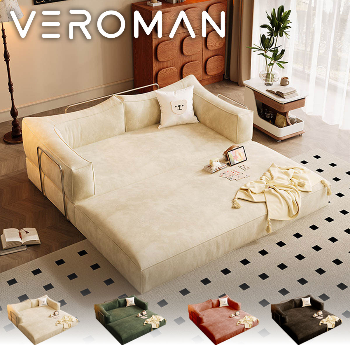 VeroMan ソファベッド モジュール式 2WAY 多機能リクライニング ベッド兼用ソファ 耐久ファブリック ロータイプ 韓国インテリア [高さ80cm×幅150cm]