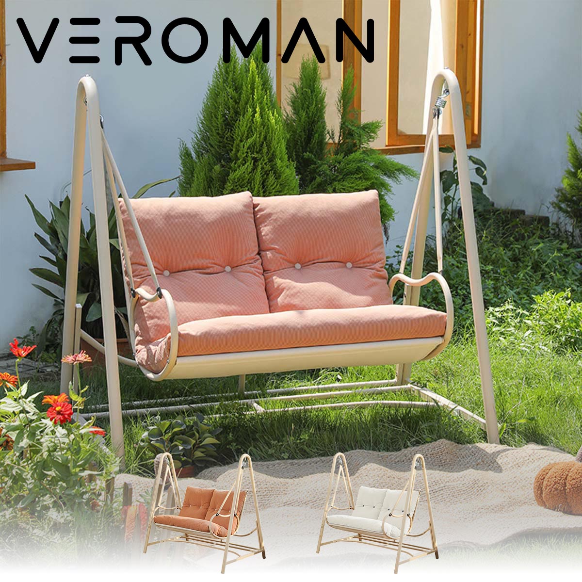 [2人用] VeroMan ふんわりQ弾座布団 アーチ形型青写真 室外耐久 鞦韆女性議長 手作り感 庭用二人掛け 韓国室内装飾  [高さ144cmx幅147糎]
