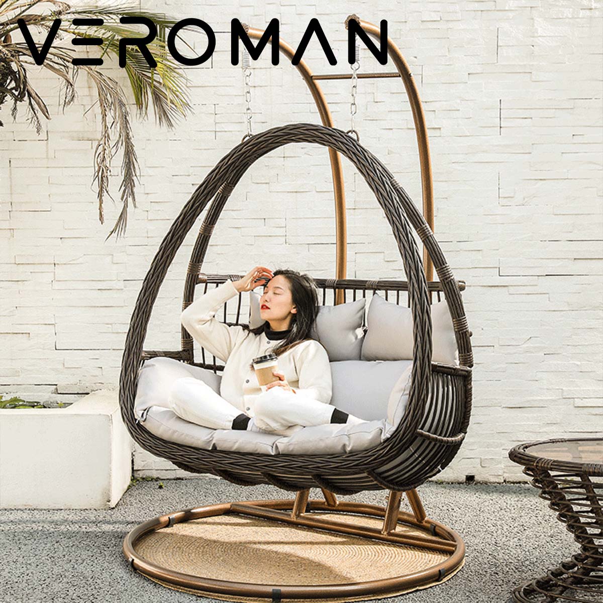 [2人用] VeroMan 御手柔らかにな包み込む暖かさ 手作り感あふれる籐編み青写真 吊り腰かけ ダブル座布団 耐久一こま 韓国室内装飾 [高さ191cmx幅125糎]