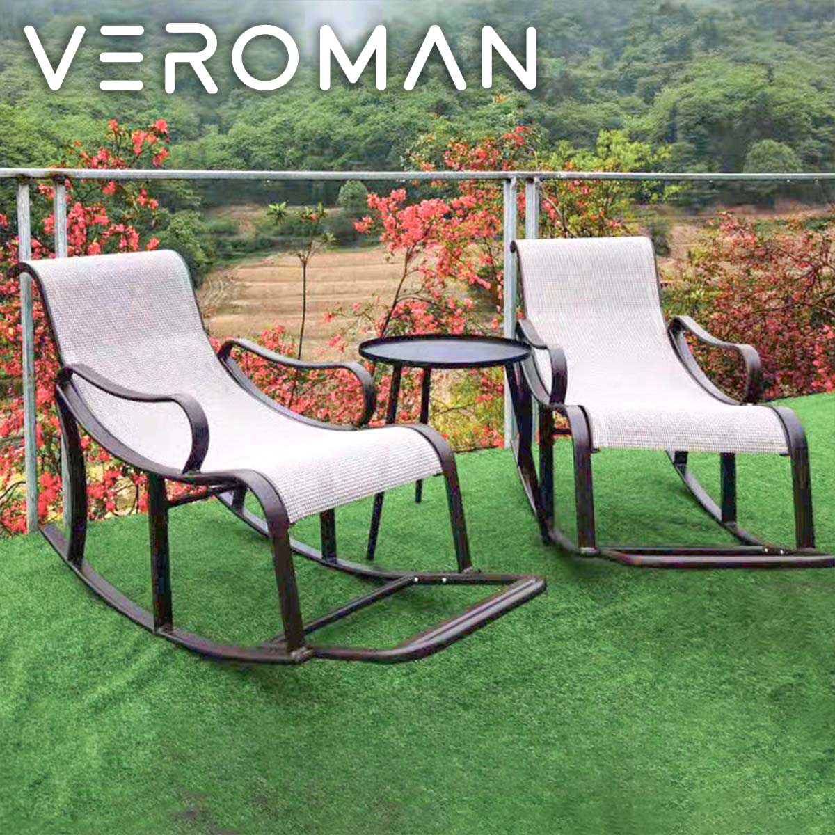VeroMan ロッキングチェア 安定感のある屋外ロッキングチェア ソーラーライト付き 自然美と調和したデザイン性高い人間工学椅子 アウトドア 室内 モダン 韓国インテリア [173×48×110cm]