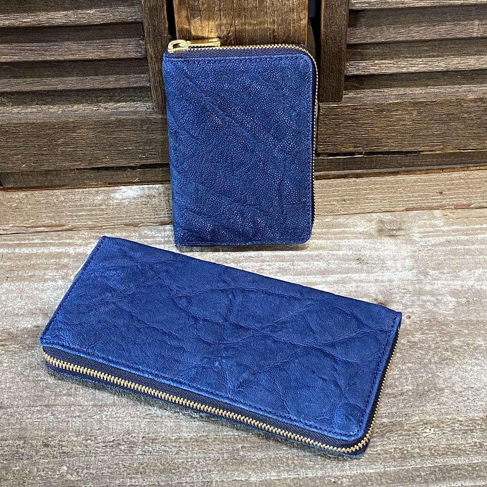 【BAGGY PORT/バギーポート『藍染象』】阿波正藍染アフリカ象革/エレファントレザーインディゴ染めラウンドファスナー長財布＆ラウンドファスナー二つ折り財布（HRD-1000/HRD-1001）メンズ/レディース　徳島県無形文化財【レザーバッグ革財布専門店Vertigo/ヴァーティゴ】