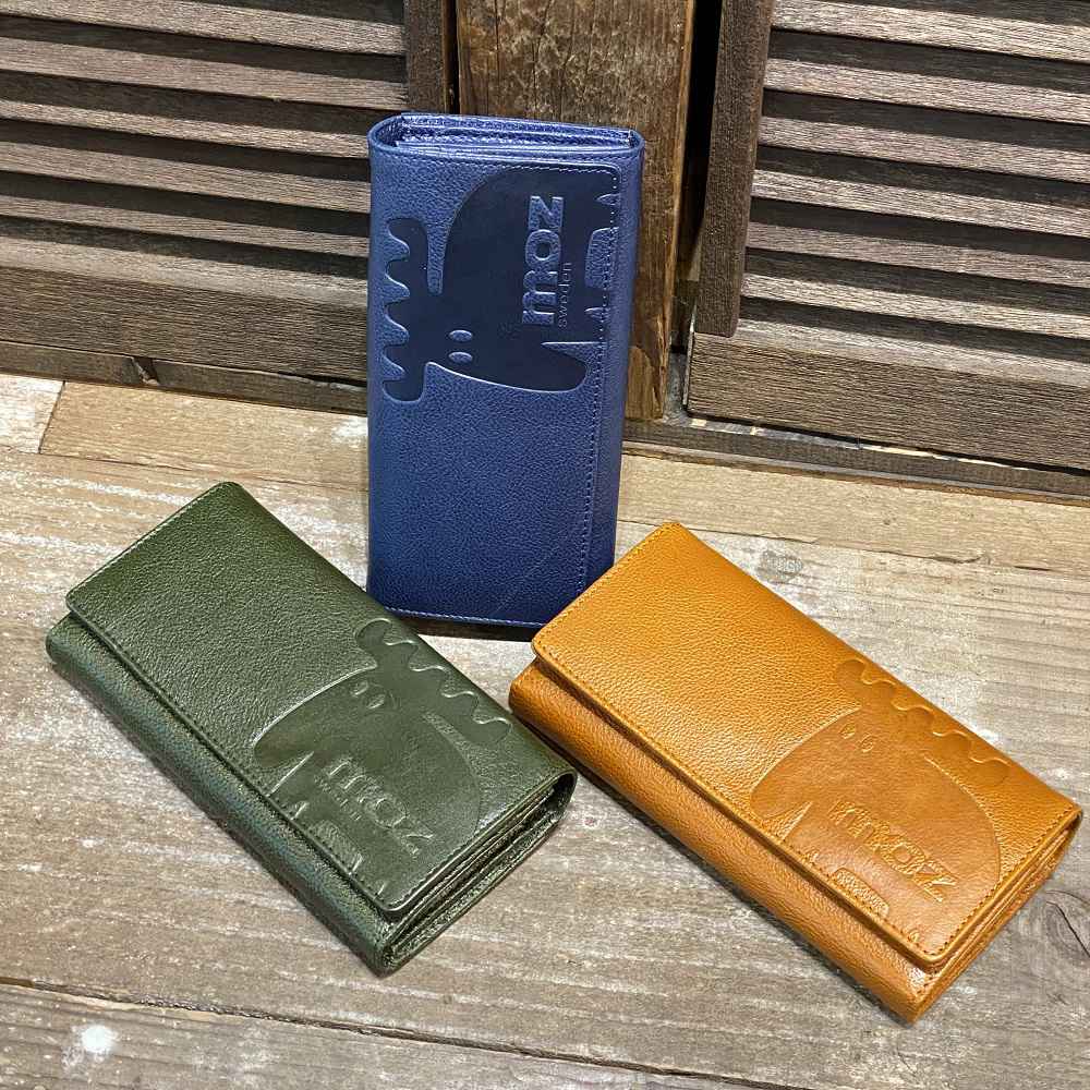 【moz（モズ）】『ELK/エルク』エルクロゴ型押し・シボ牛革レザー・ホック留めかぶせ付き長財布※Lファスナー小銭入れ仕様（86122）メンズ/レディース【レザーバッグ革財布専門店Vertigo/ヴァーティゴ】BIG ELKロゴ型押し