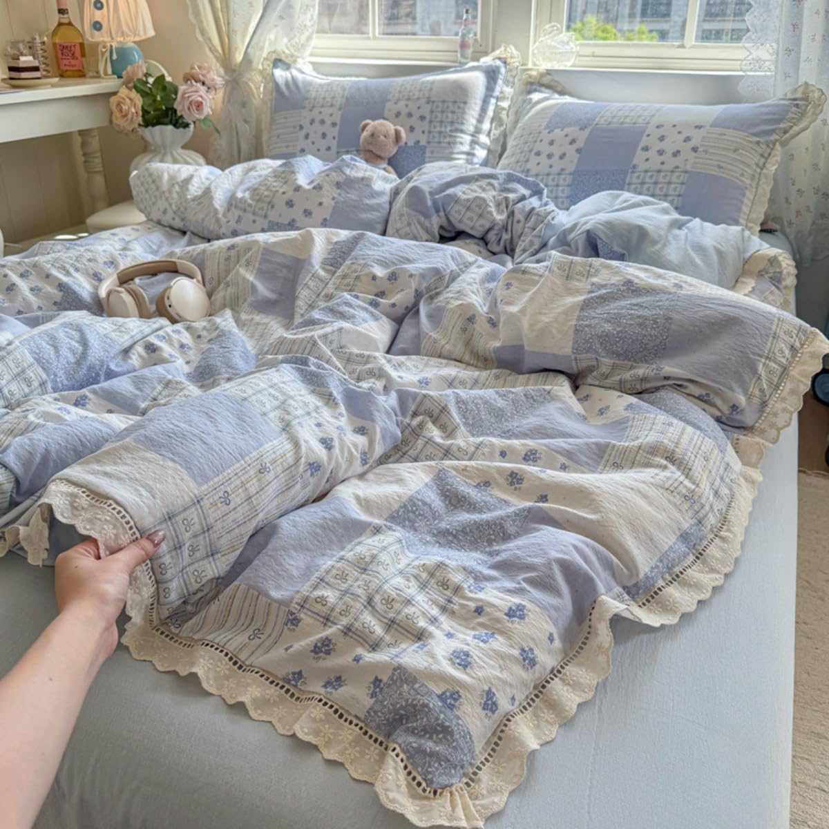 花柄布団覆いかぶせる シングル 4 点仕掛ける寝具覆いかぶせる仕掛ける、掛け布団、寝具、臥榻スコート、敷き妙。北欧風で今めかしいで可愛らしく、通気性が好意をもって、四季使え、丸洗い  (,1.8 臥榻笠印字機)