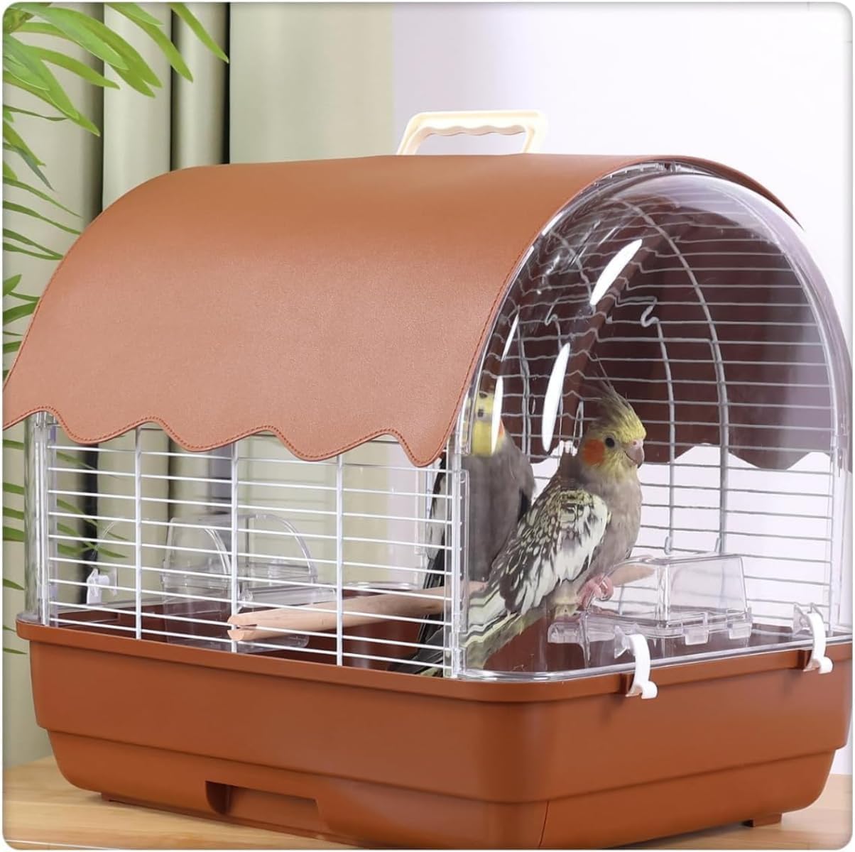 42*31*37インコ 持ちはこび馬鹿でかい 半アクリル繊維・半鉄メッシュ鳥籠（両面澄み切った）小型および中型のオウム真理教に適しています ボンネットどんぶり鉢、お水どんぶり鉢、引き出しお盆、止まり木が属するします (緑であること)