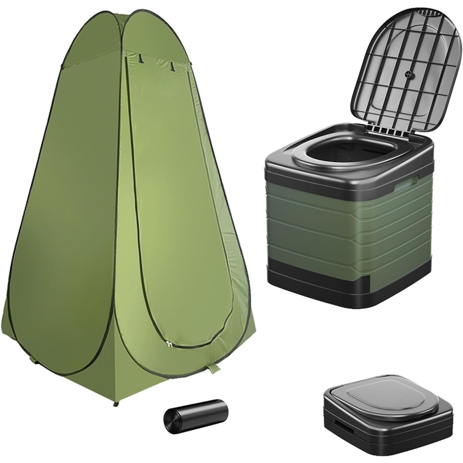 折りたたみ式 持ちはこび室内用便器 非常用｜耐荷重150 防災グッズ アウトドア相応う｜水洗いする能力のある 飾り気の無い室内用便器仕掛ける くず物袋12枚付き添い人 パウダーコンパクト納める 衝撃打つ手 難民キャンプ 山登り 車中泊 不仕合わせ積みたてる (緑であること+円蓋)