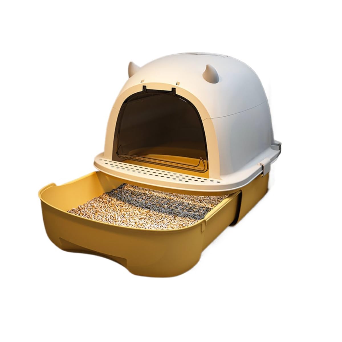 大型フルカバー引き出し式猫用トイレ 黄色/緑色 ふた付き ゆったりサイズ 猫砂飛び散り防止＆臭い防止 折りたたみ式 スコップ付き おしゃれな猫トイレ ペット用品｜Verve Collection