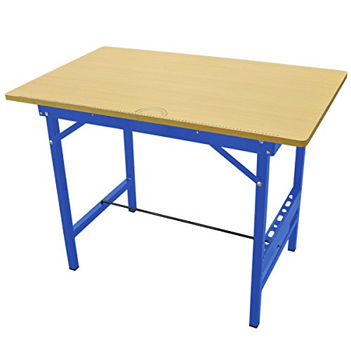 ワークテーブル 作業台 幅約 100cm 奥行約 60cm 耐荷重約 80kg 工具収納付き 目盛り・分度器付き 木工作業 ガレージ 日曜大工 コンパクト 組立簡単 青｜Verve Collection