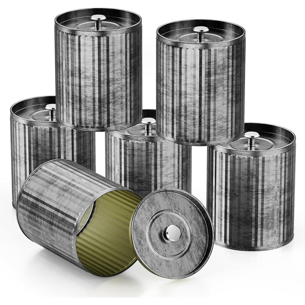キャンドル 容器 手作り キャンドル缶 6個セット ブリキ 蓋付き 円筒形 縞模様 アンティーク調 DIY ハンドメイド 資材 ジャー 収納 小物入れ ギフト 贈り物 親子 工作 キット インテリア 雑貨 詰替え 容器 空缶|Verve Collection