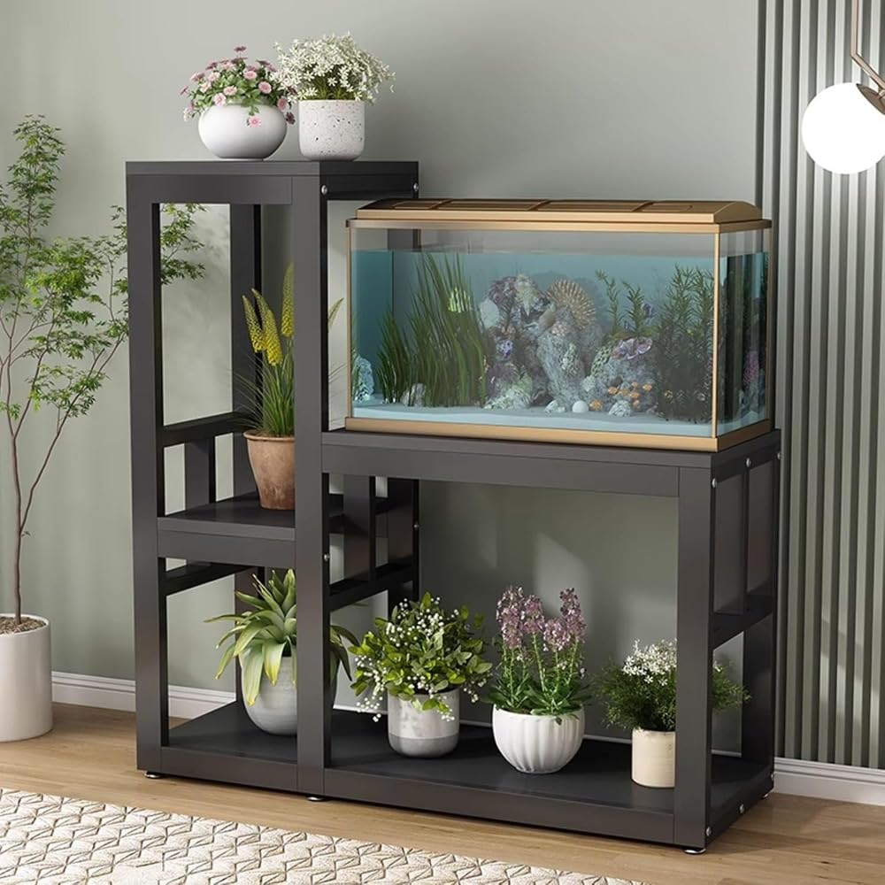 水槽台 3段 水槽スタンド 魚缸ラック キャビネット 幅80cm×奥行40cm×高さ70cm 鉄骨フレーム 高耐荷重 安定性 強化板 大容量 オープンラック 観賞魚 金魚 盆栽 飾り棚 収納棚 組立式 リビング アクアリウム インテリア 屋|Verve Collection