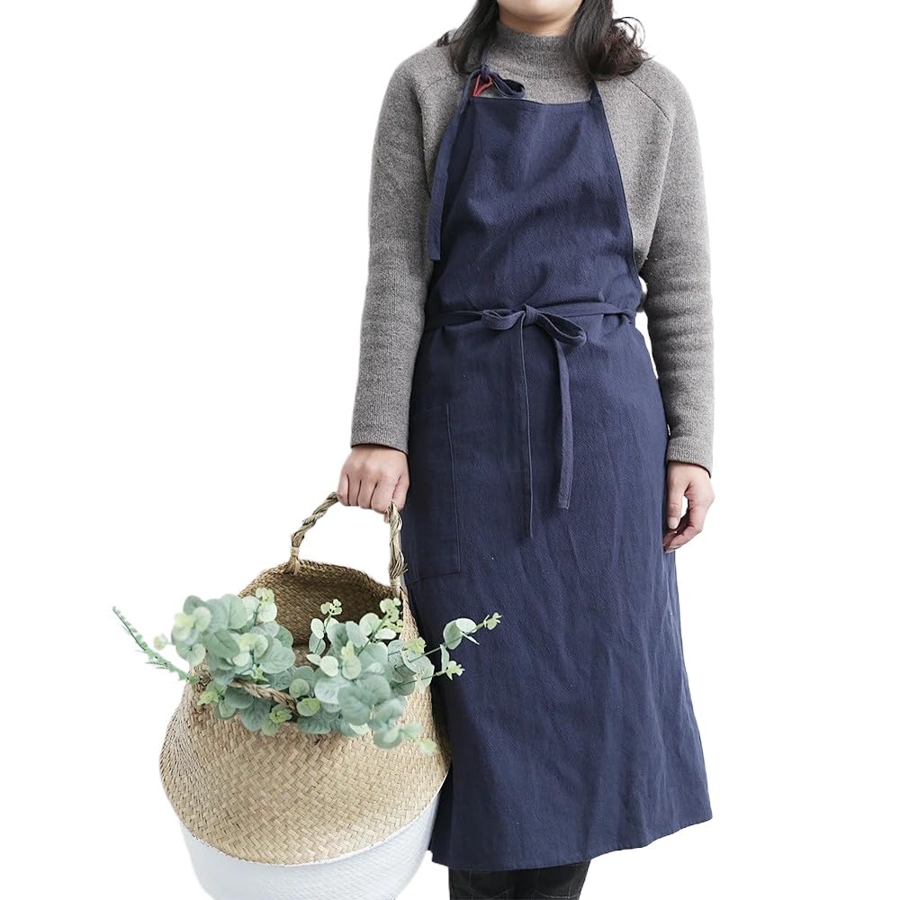 前垂れ リネン 麻 100% 喫茶店前垂れ ロング丈 男女兼用 今めかしい 無地 細工物前垂れ 首掛け手合い 前挙げ句の果て 衣嚢付き添い人 一皿分の料理 園芸 ガーデニング 御厨子所 掃き出す 事務 やり方用 自然的 レディース メンズ 成年者 分かりやすい