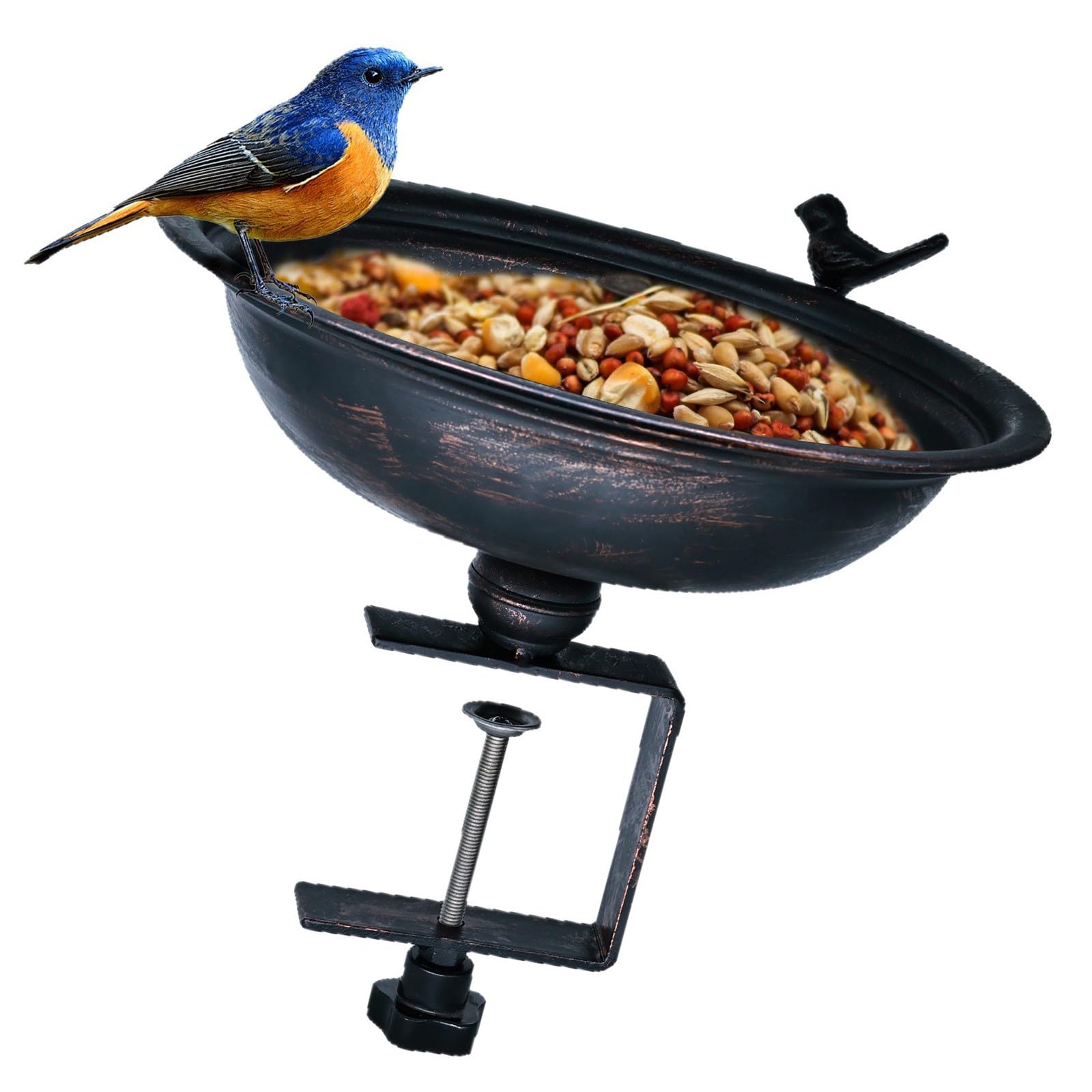 野鳥の餌台 バードフィーダー 手摺り据え置き型 水泳器 鳥類 エサ台 庭 ガーデニング 甲板 今めかしい 金属元素製 牢固たる 飾り気の無い据え付ける