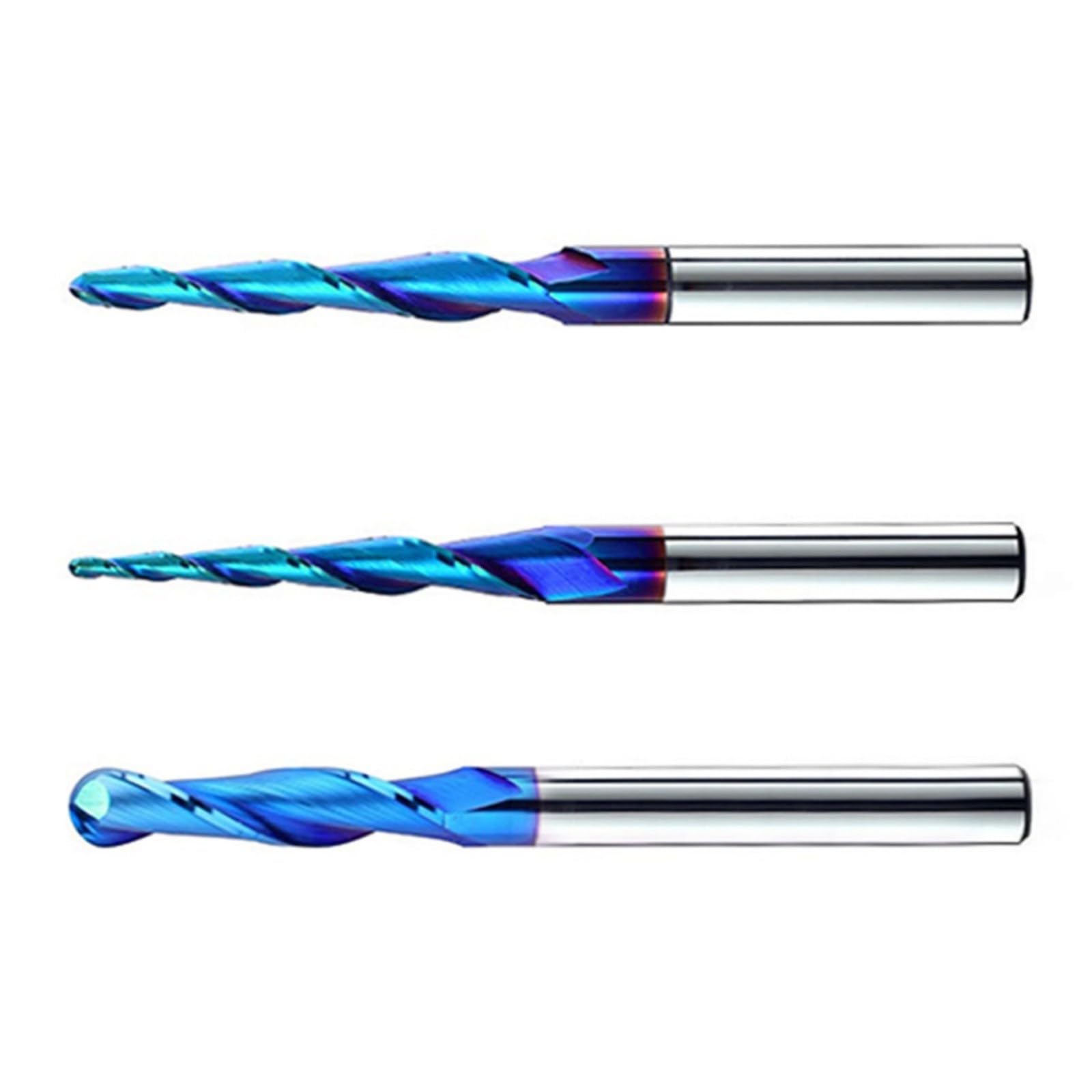 テーパーボールエンドミル 3本セット ナノコーティング 超硬合金 2枚刃 木工用 彫刻ビット ルータービット 1/4インチシャンク 木彫り 3D彫刻 模型加工 面取り 溝掘り DIY 工具 高硬度材対応 ハードウッド MDF プラスチック|Verve Collection