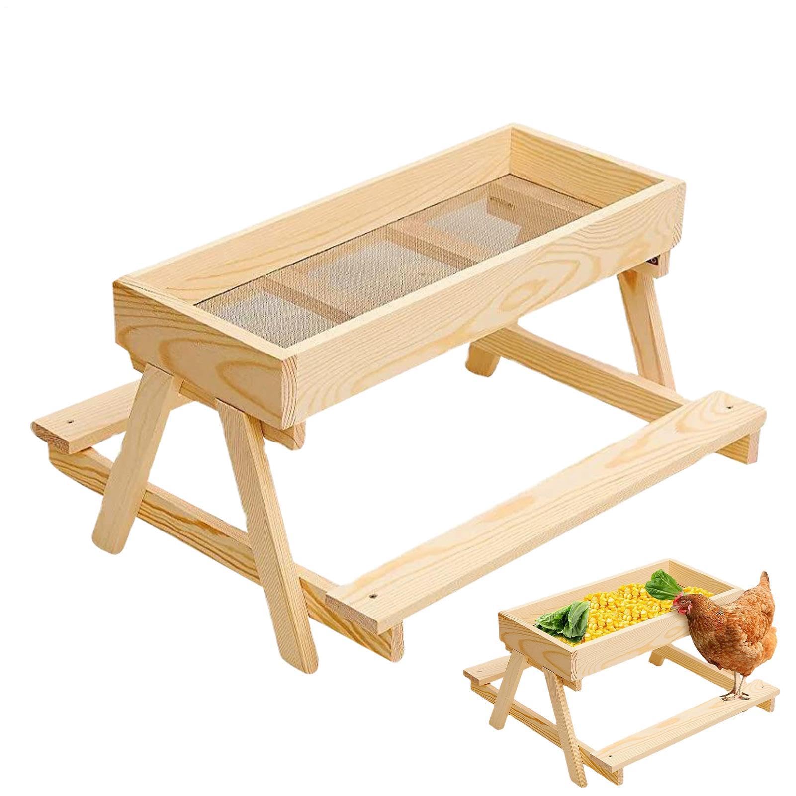 木綿付け鳥用食らわせる器 メッシュ底 ピクニック一覧表型 木製 エサ台 餌箱 草片入れ 家禽類用 庭 栽培所 室外用
