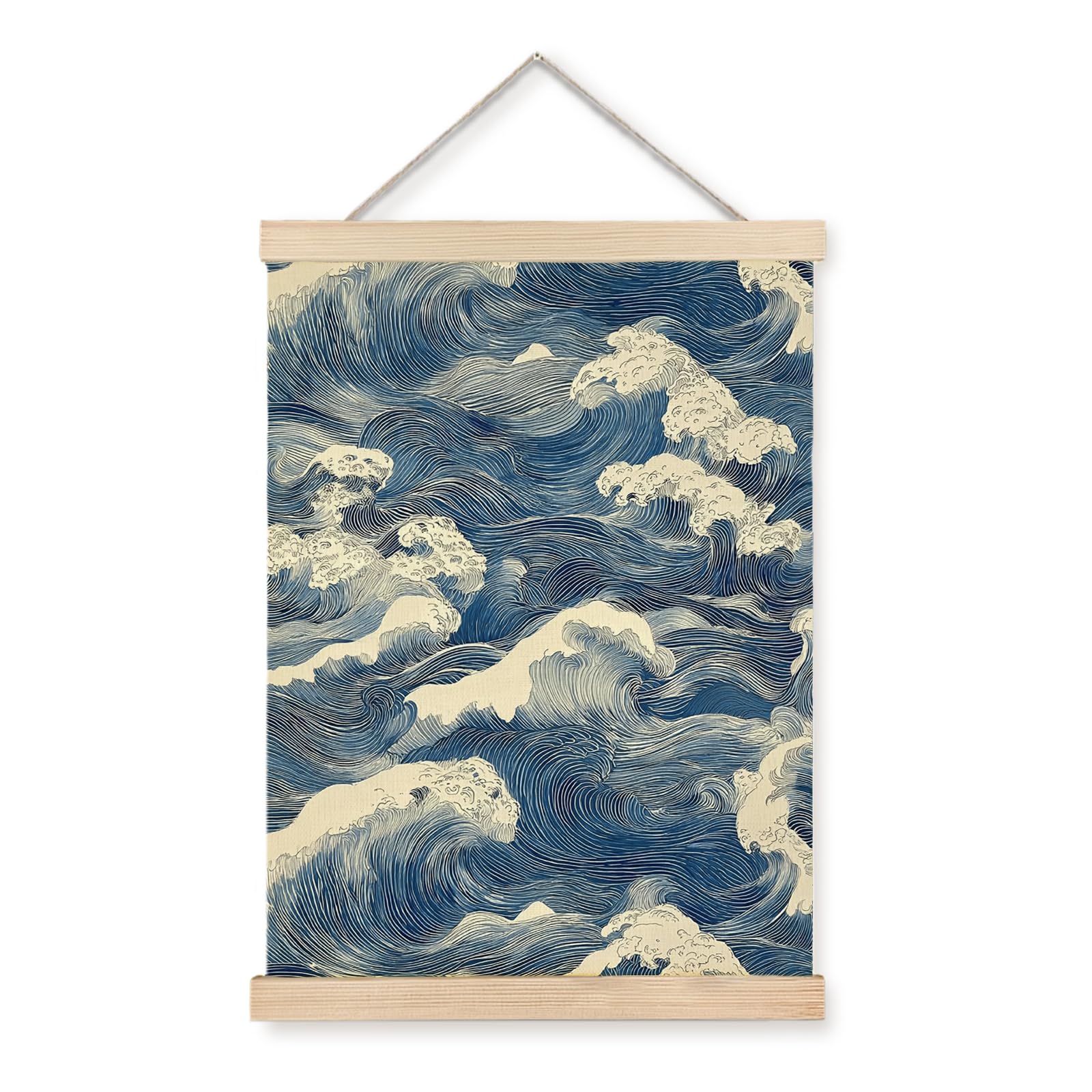 タペストリー 北欧 海 波 和モダン おしゃれ 12×16インチ キャンバス 壁掛け 絵画 インテリア アートポスター 木製 ハンガー フレーム付 飾り 壁面 装飾 リビング 寝室 玄関 浮世絵風 伝統 和風 新築祝い|Verve Collection